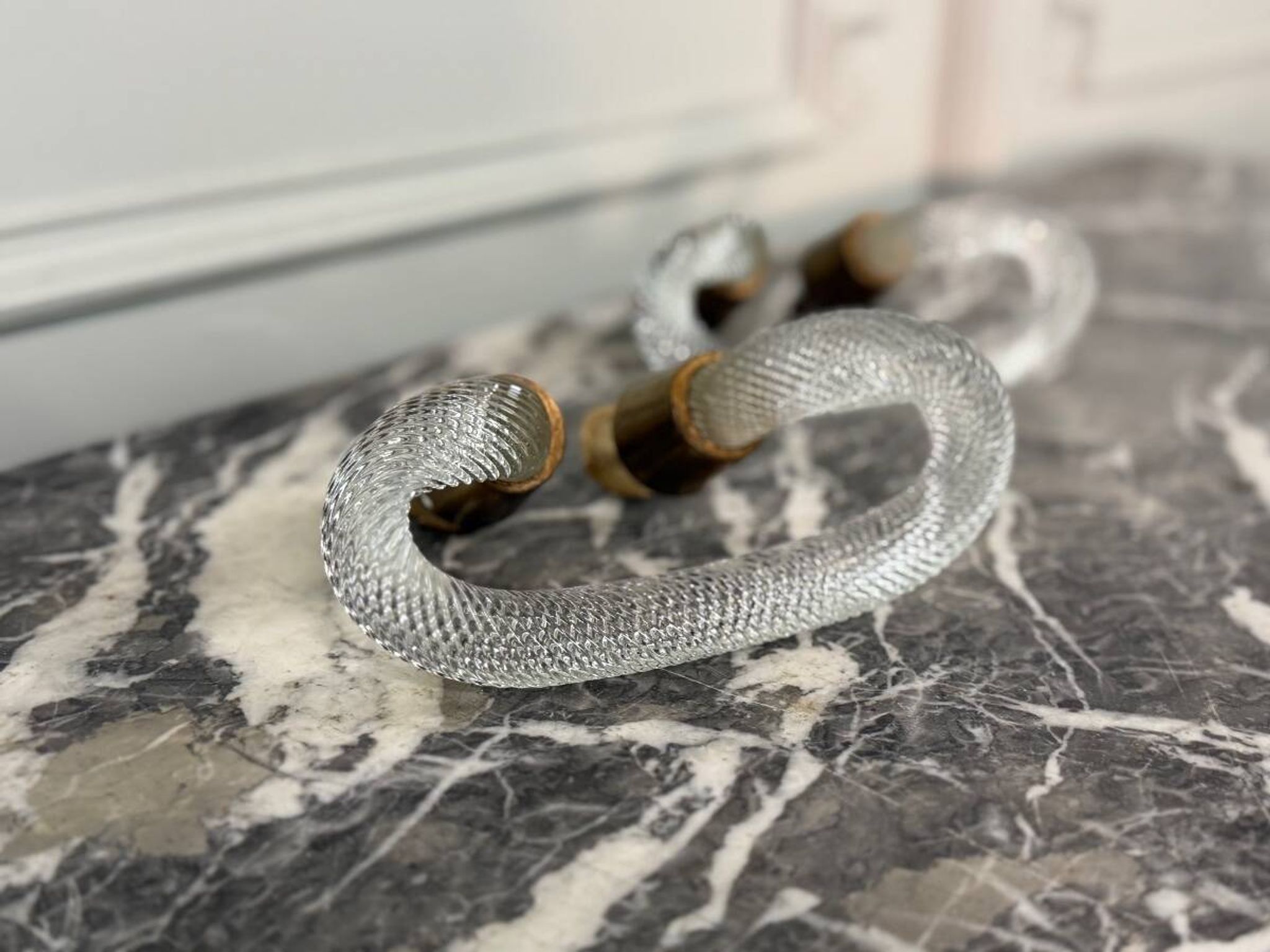 Pair of Murano glass and brass handles, Venice circa 1930