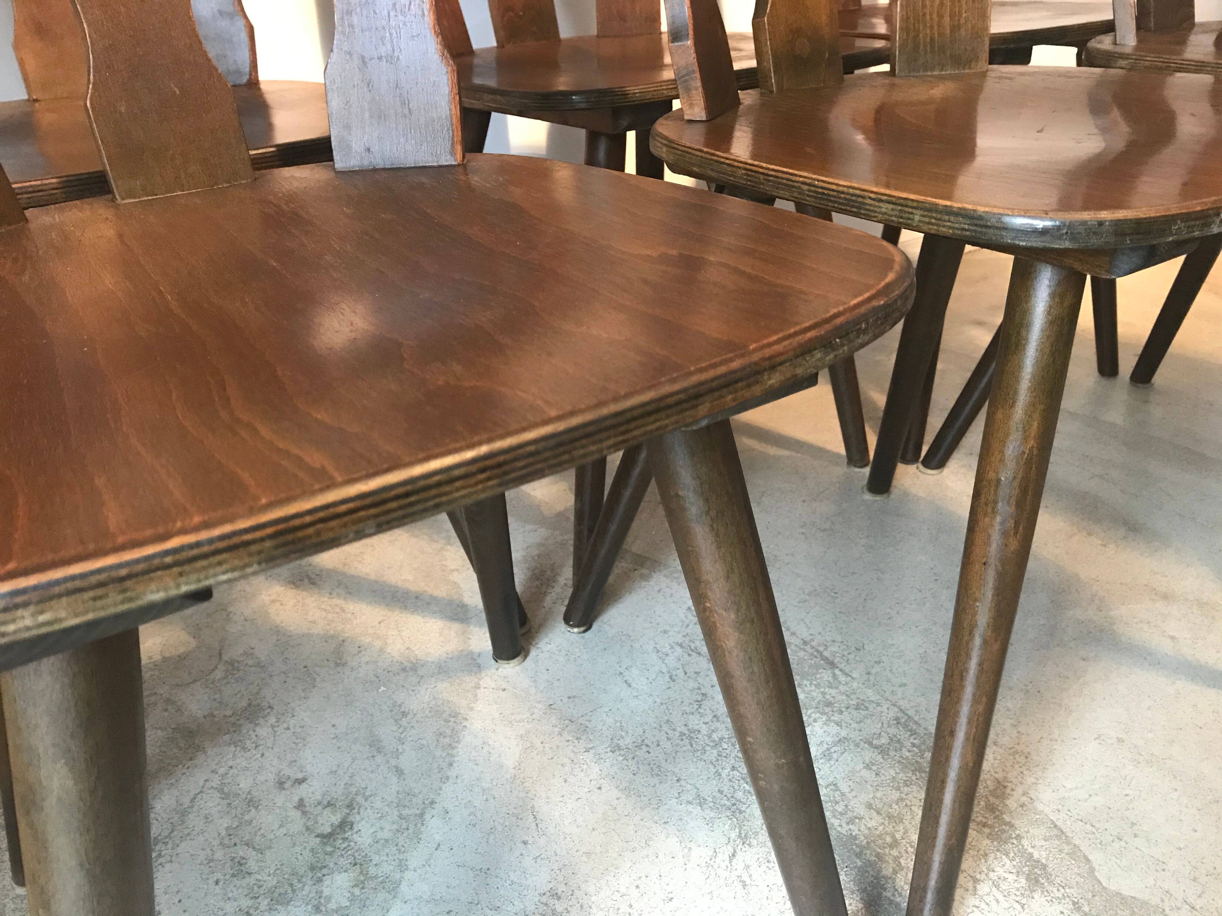 Lot of 6 chairs vintage bistro compass feet