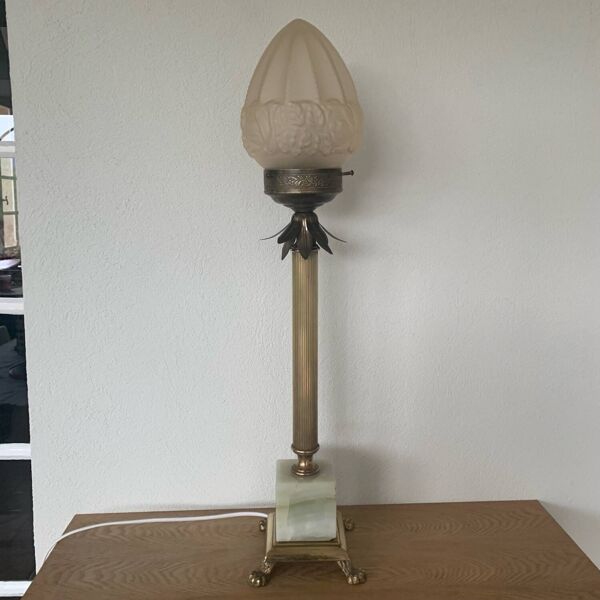 Grande lampe Colonne Art Deco metal Onyx verre givre