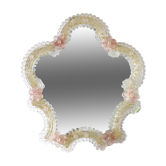 Venetian mirror in Murano glass, 6 flowers, gold and rose, 1950, vintage - 32x36cm