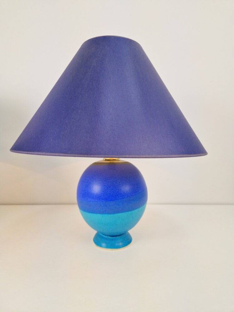Lampes de table sphériques en céramique bleue vintage, années 1970, ensemble de 2