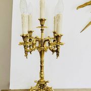 Chandeliers en bronze doré massif époque milieu XXe socles en marbre