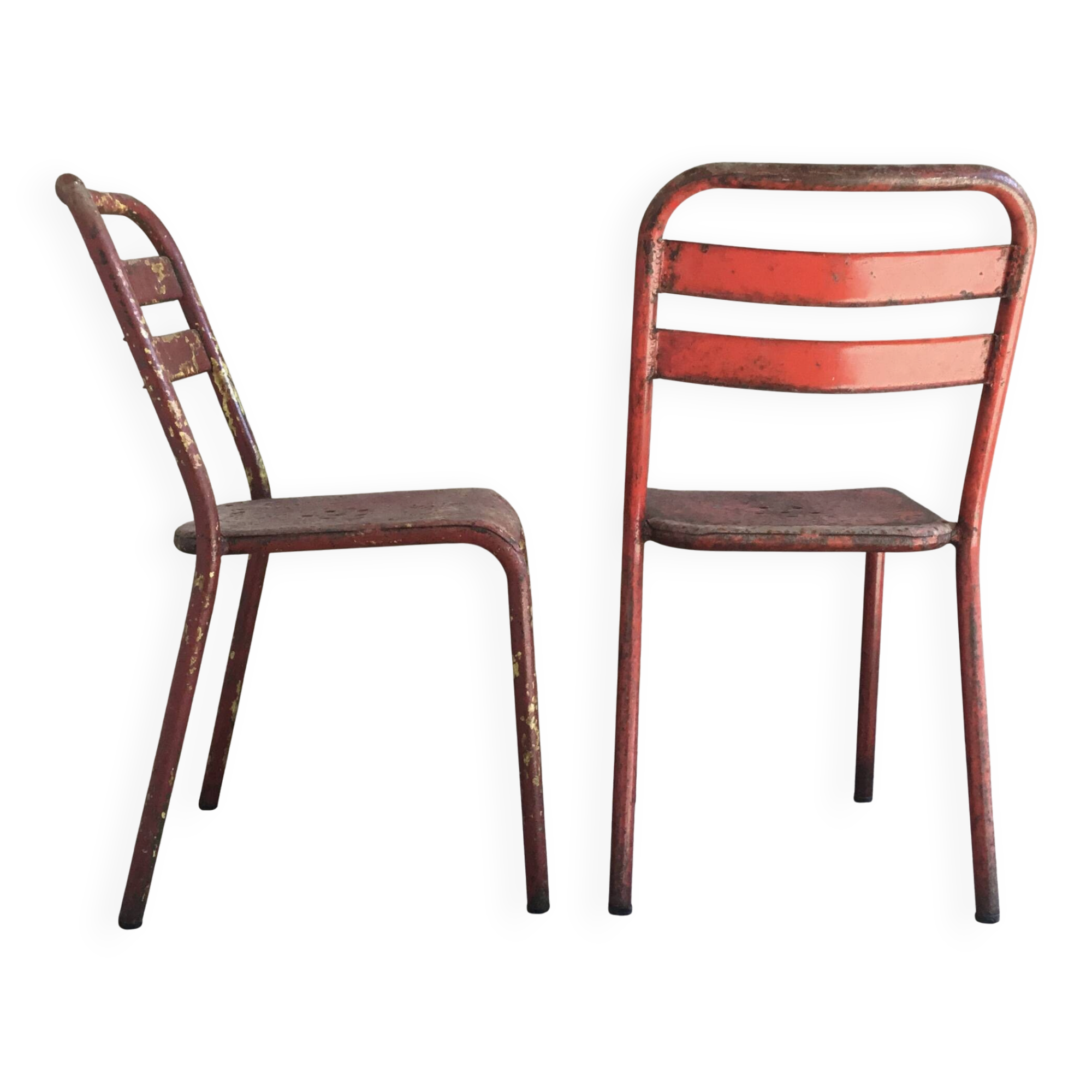 Paire de chaises tolix T2 rouge - assise pleine - 1950
