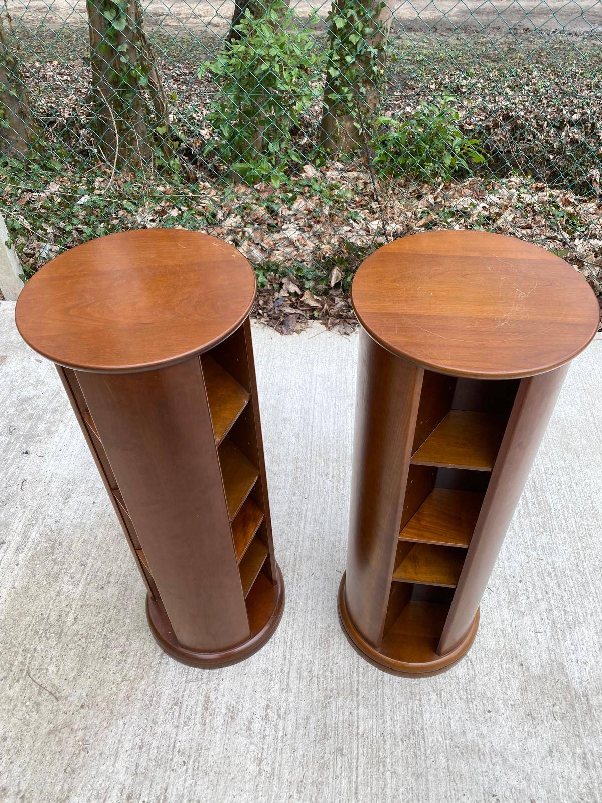 Pair of wooden swivel stools