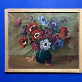 Oil on canvas with a bouquet of flowers, signed and framed