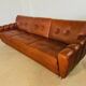 Retro vintage Danish 3 person Svend Skipper sofa in chestnut brown leather