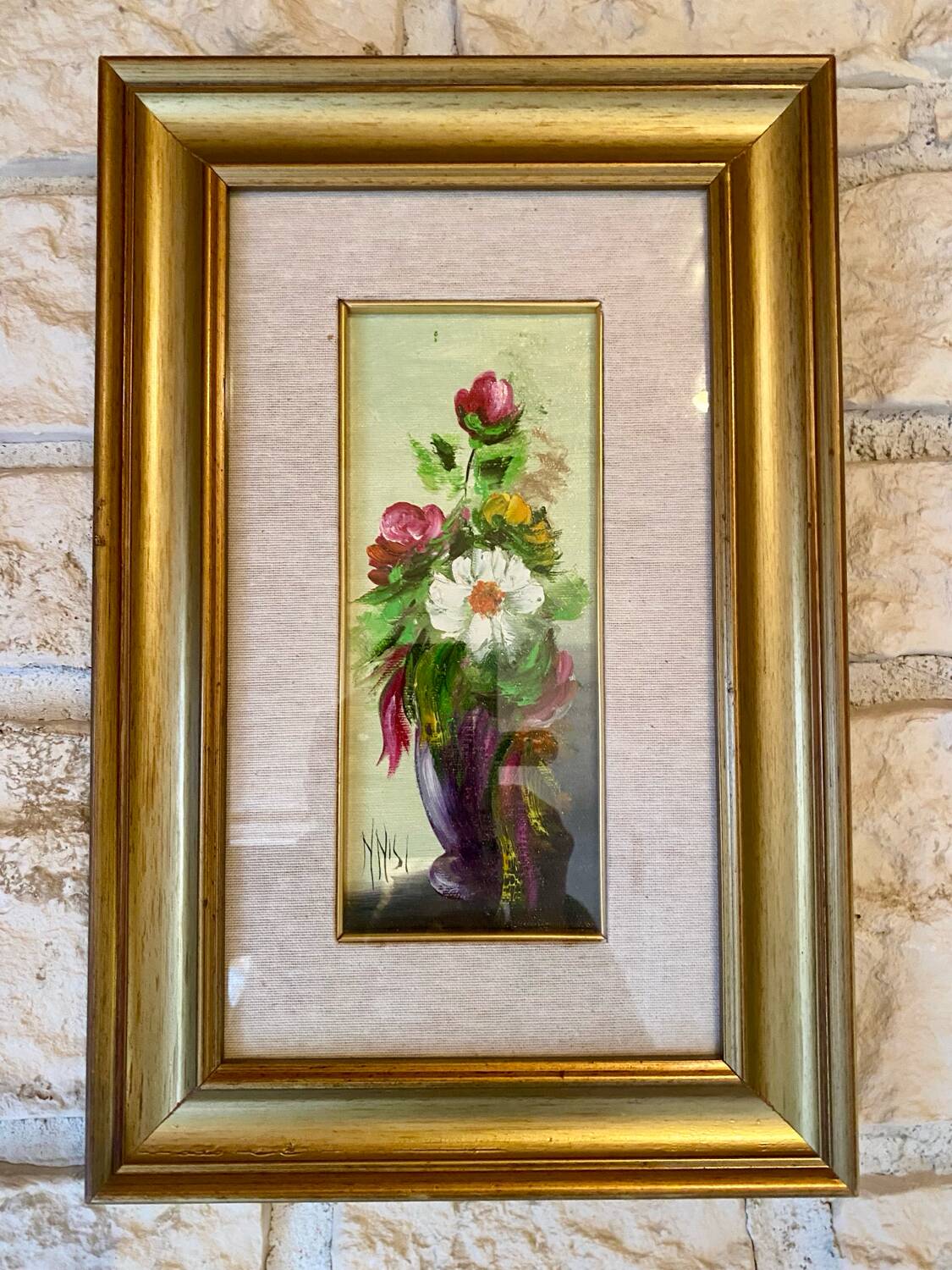 Oil on Vintage Panel - Flower Bouquet by NNISI - 27 x 40 cm