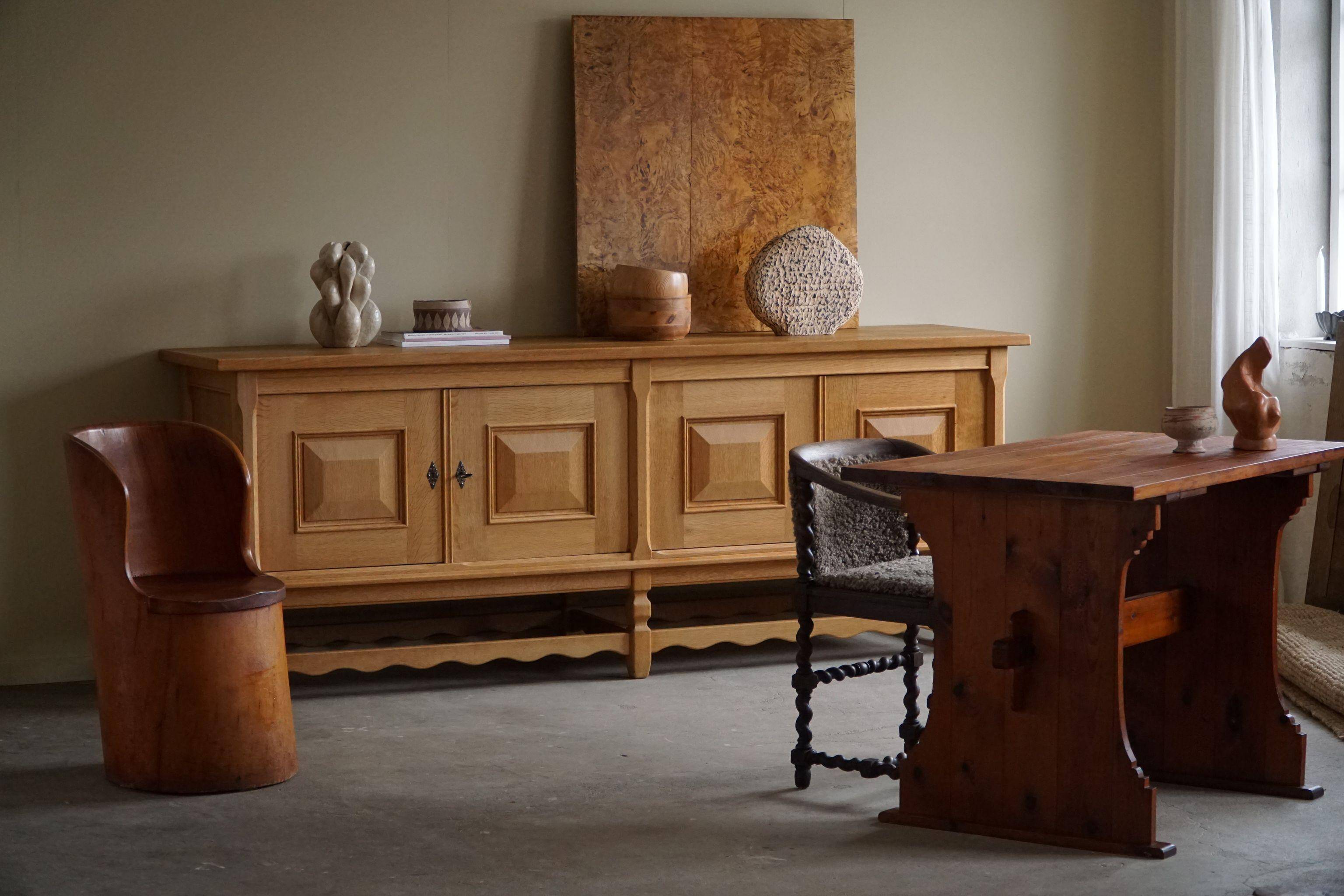 Hand-carved primitive chair made from pine logs, modern Swedish, Wabi Sabi, 1960s.