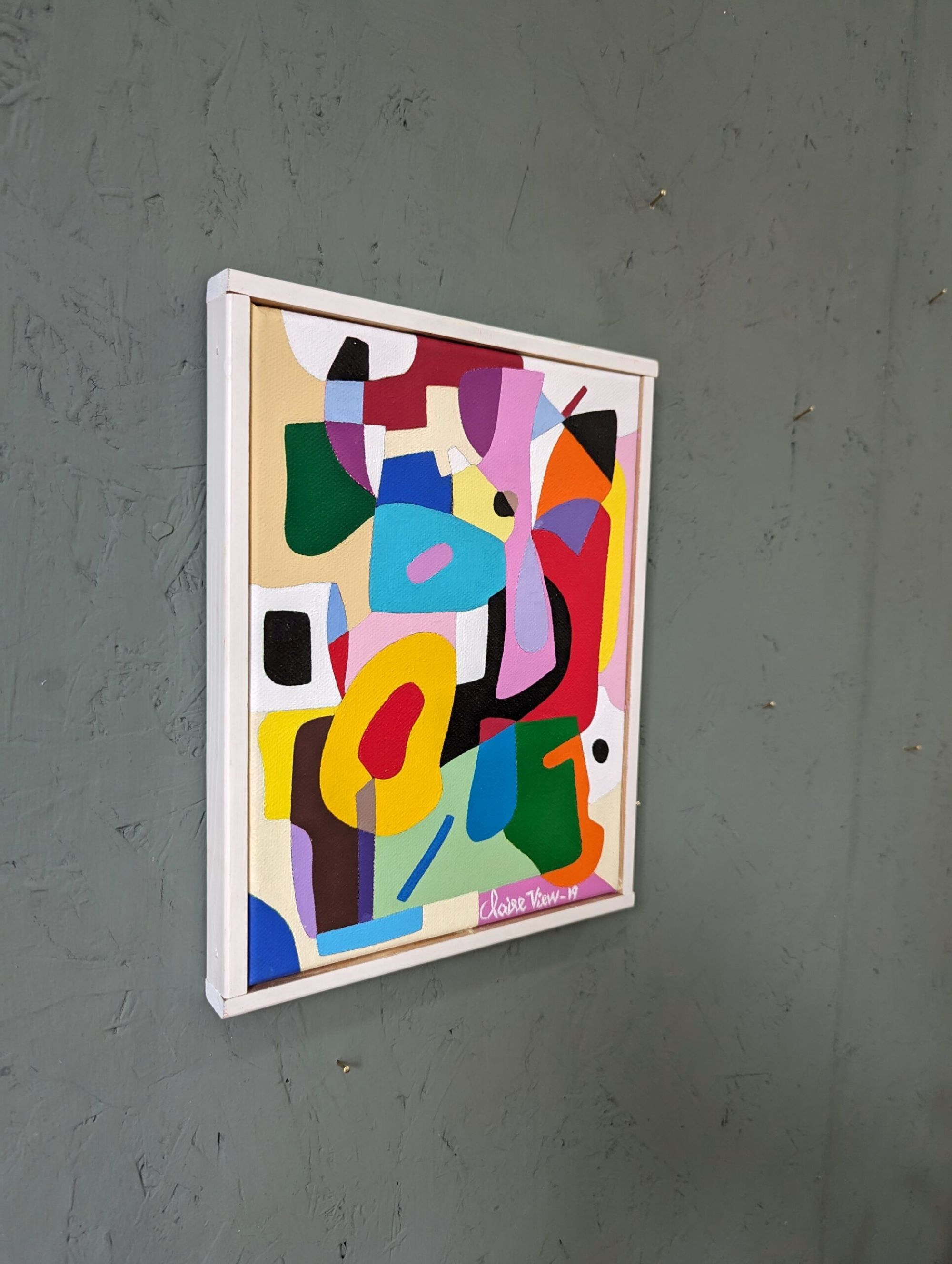 Contemporary Abstract Swedish "The Peach", Small Geometric Abstract Acrylic Painting, 2019