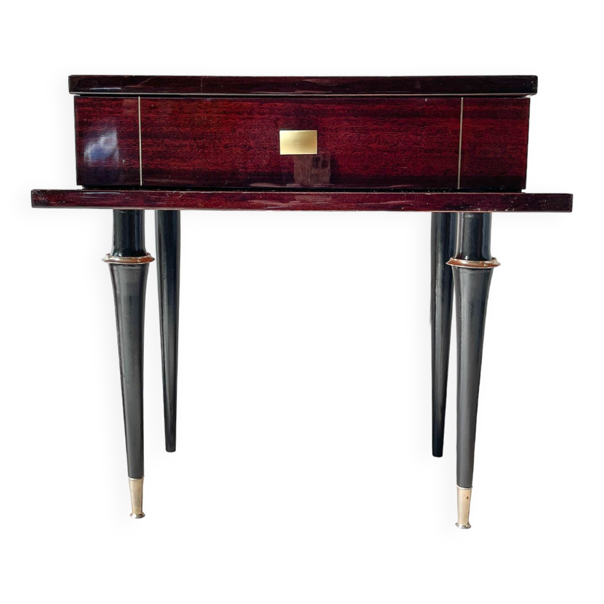 Vintage wood and brass bedside table Art Deco style