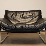Vintage armchair by Johan Bertil Häggström for Ikéa in leather and chrome metal, 1970s