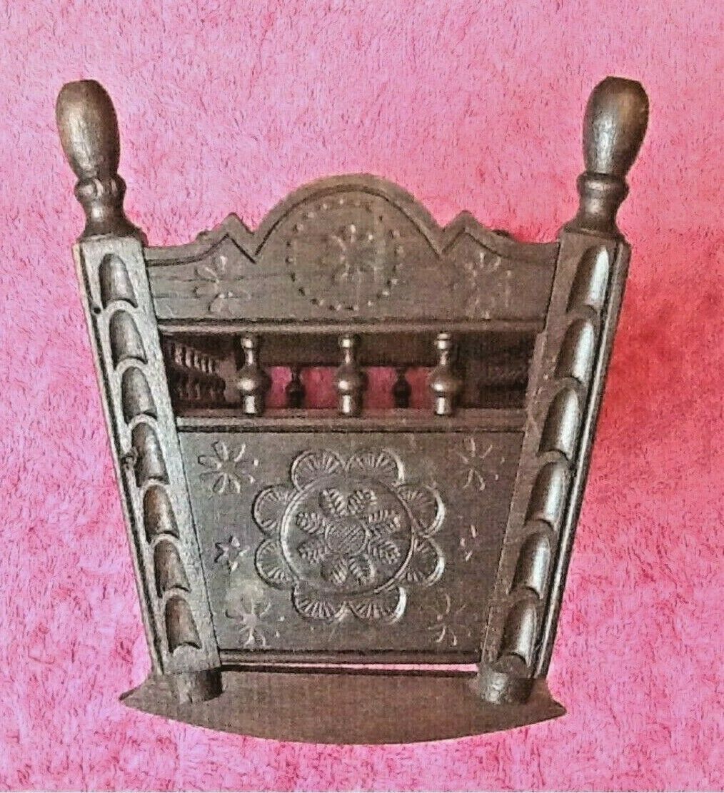 Breton style doll furniture cradle rocking carved and openwork wood...