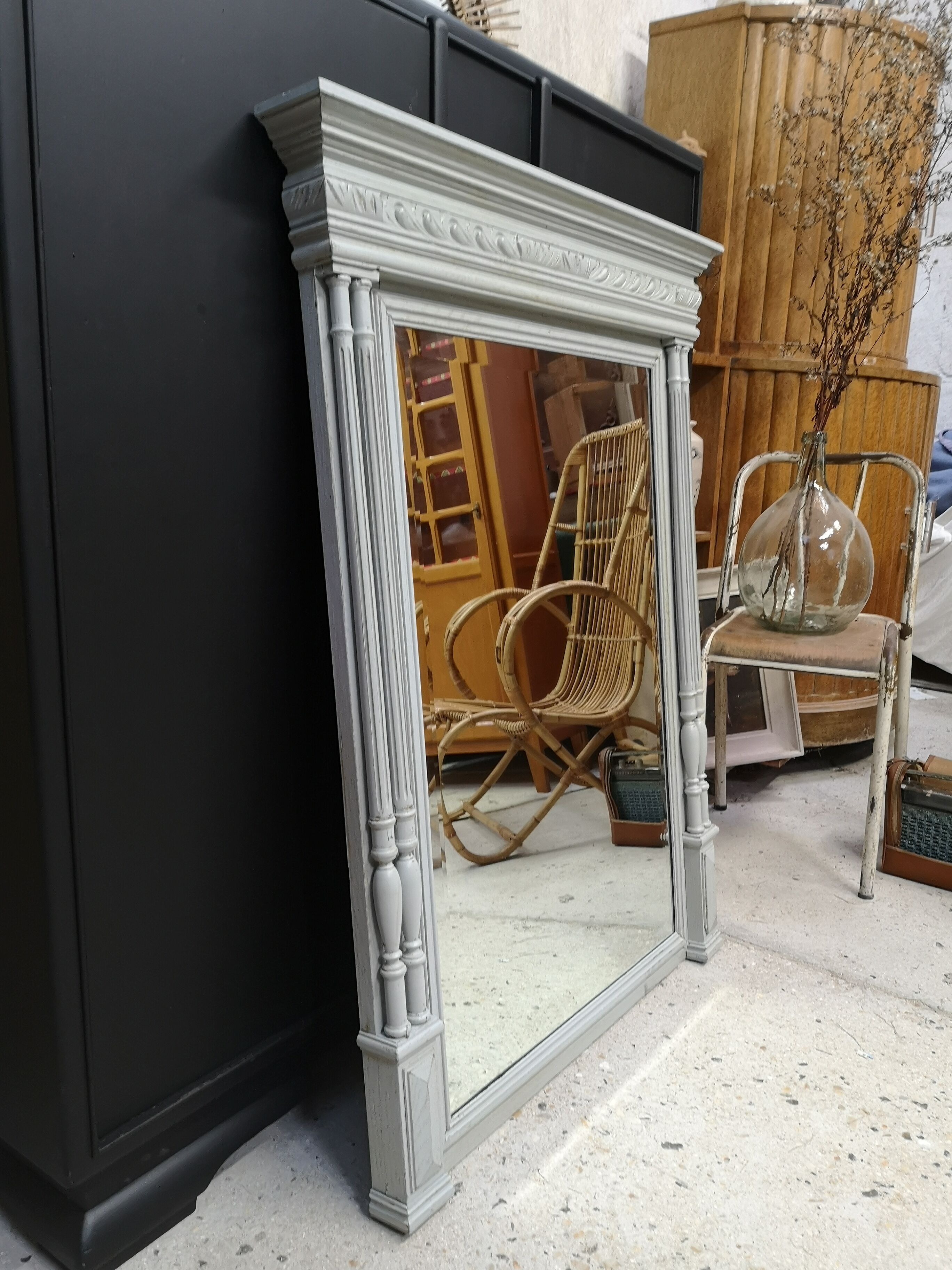 Mirror trumeau XIXe patina shabby chic gustavien ice