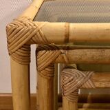 Tables gigognes vintage en rotin et bambou