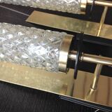 Pair of brass and glass wall lamps tube / vintage 60s-70s
