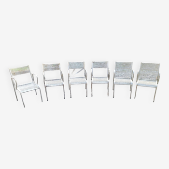 6 fauteuils tubulaire en métal perforé des années 50