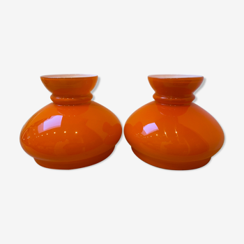 duo of Abat jour in vintage orange opaline glass