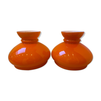 duo of Abat jour in vintage orange opaline glass