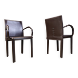 Pair of brown leather armchairs by Arper italy, 1980s