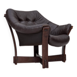 1970s, Scandinavian lounge chair, furniture leather, oak wood.