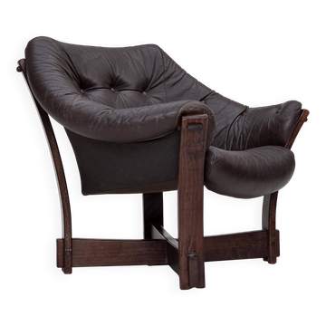 1970s, Scandinavian lounge chair, furniture leather, oak wood.