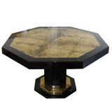 Table de salle à manger de forme hexagonale laquée noire