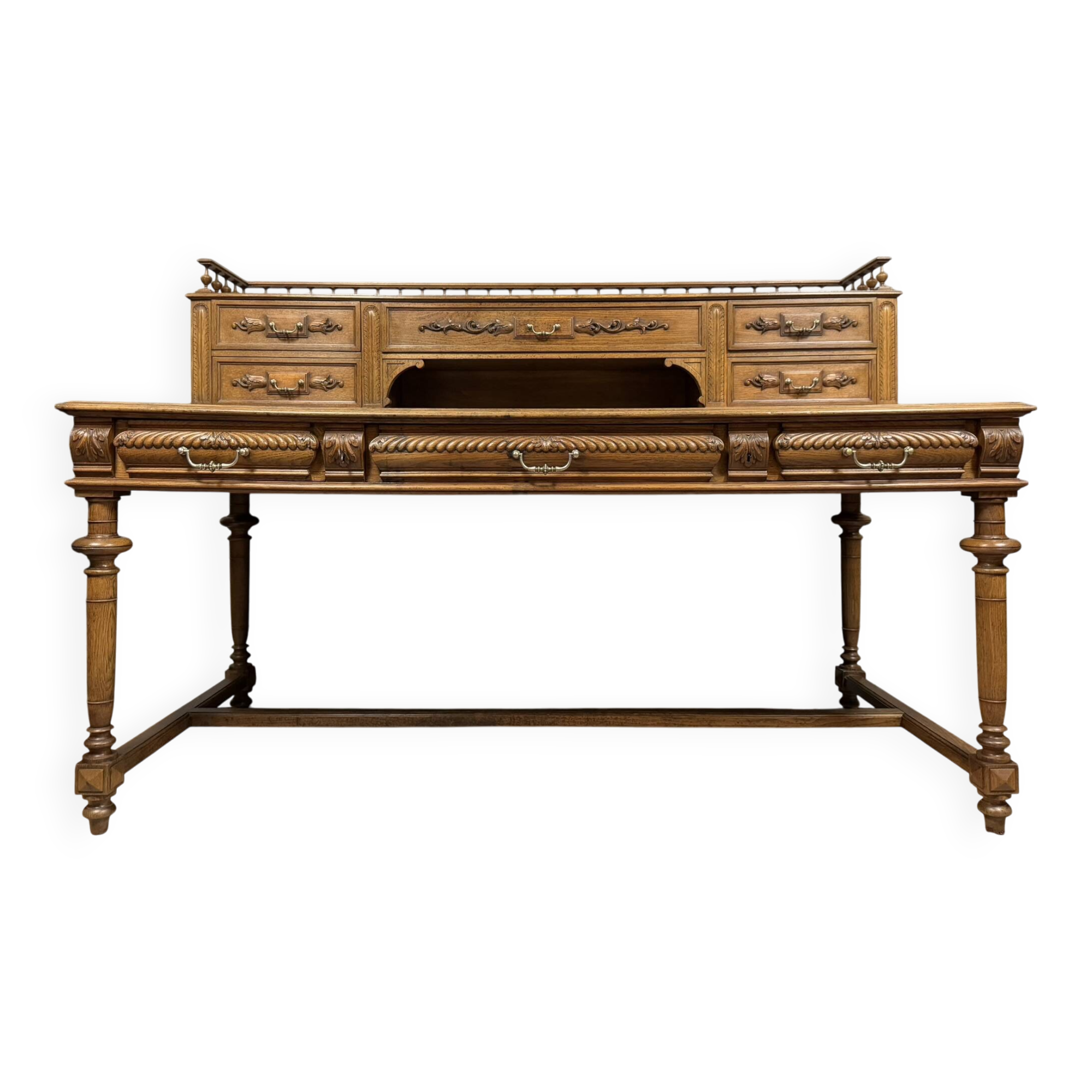 Renaissance style desk in solid oak circa 1850