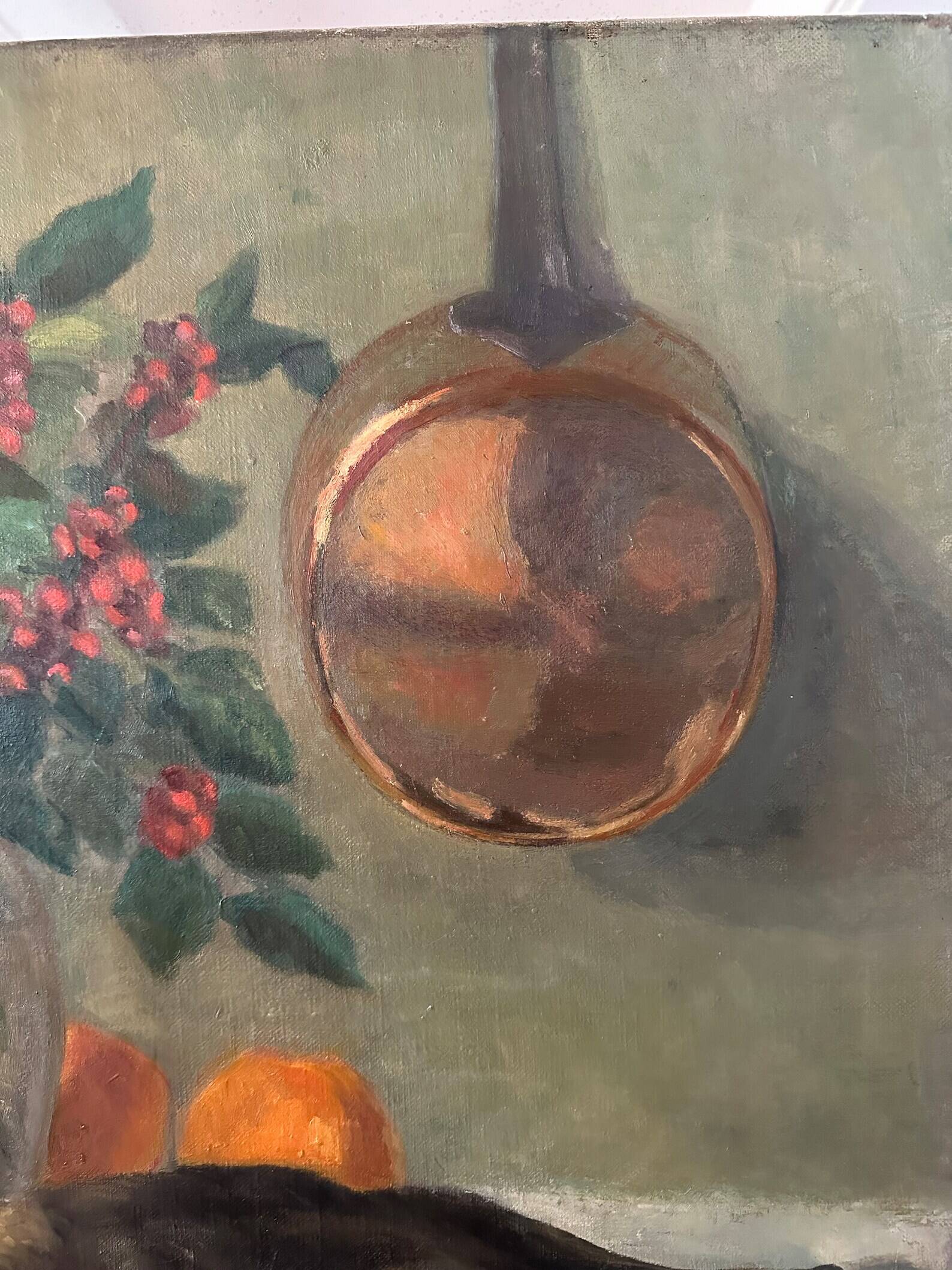 Painting still life orange duck bouquet oil on canvas signed