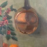 Painting still life orange duck bouquet oil on canvas signed