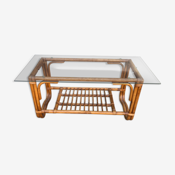 Rattan and glass coffee table