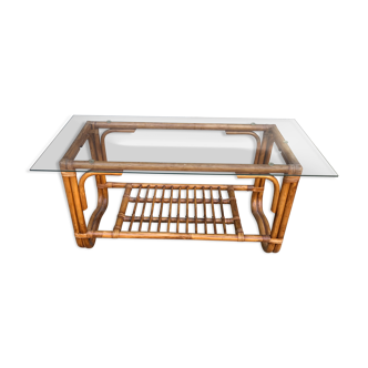Rattan and glass coffee table