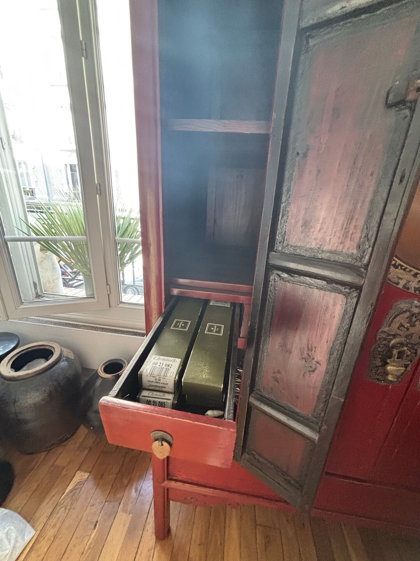 19th-century lacquered Chinese wedding armoire