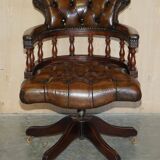 Vintage Chesterfield captain's chair in leather