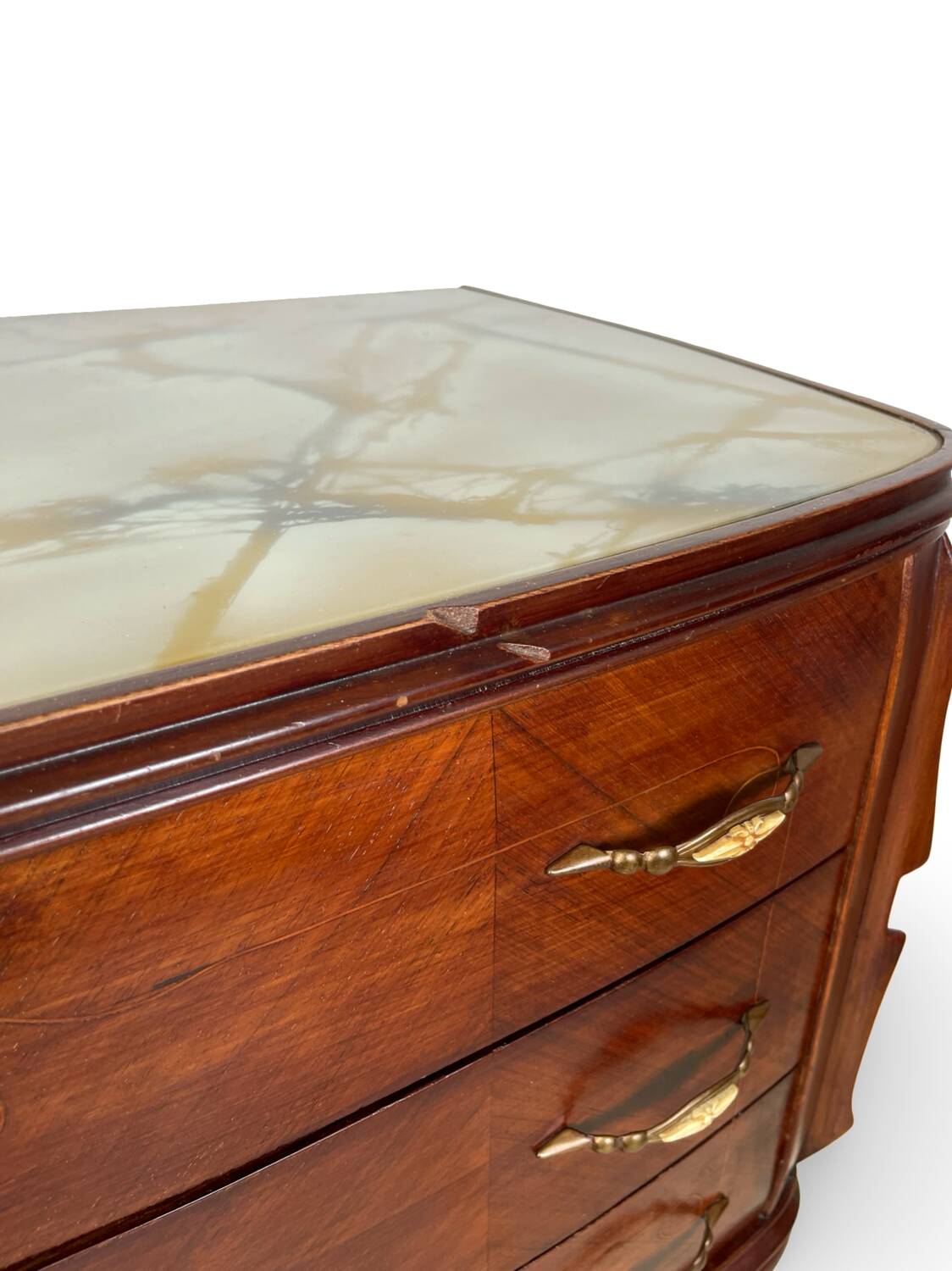 Commode en placage de palissandre avec plateau en onyx vert