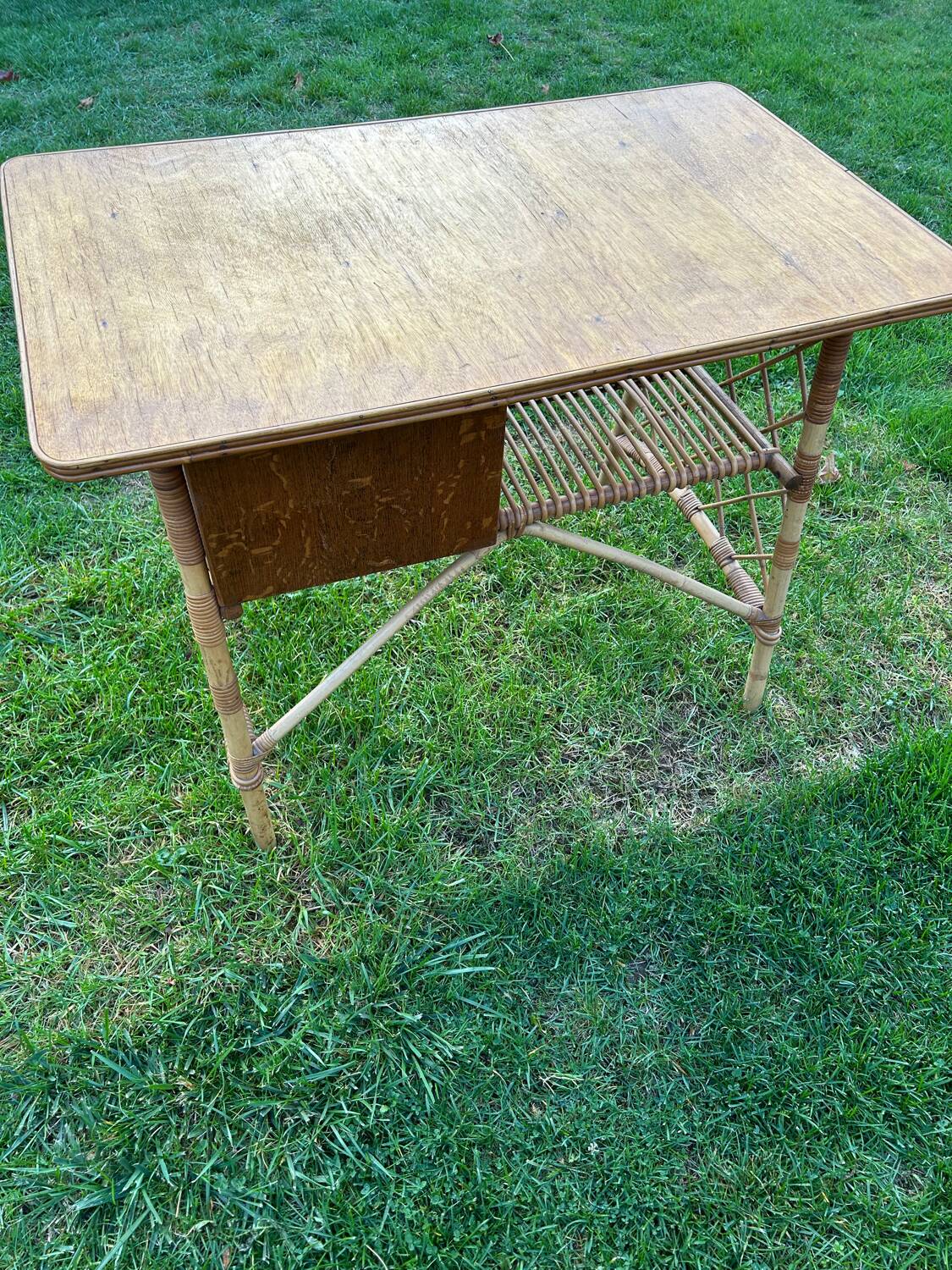 Vintage 1960 rattan desk by Louis Sognot
