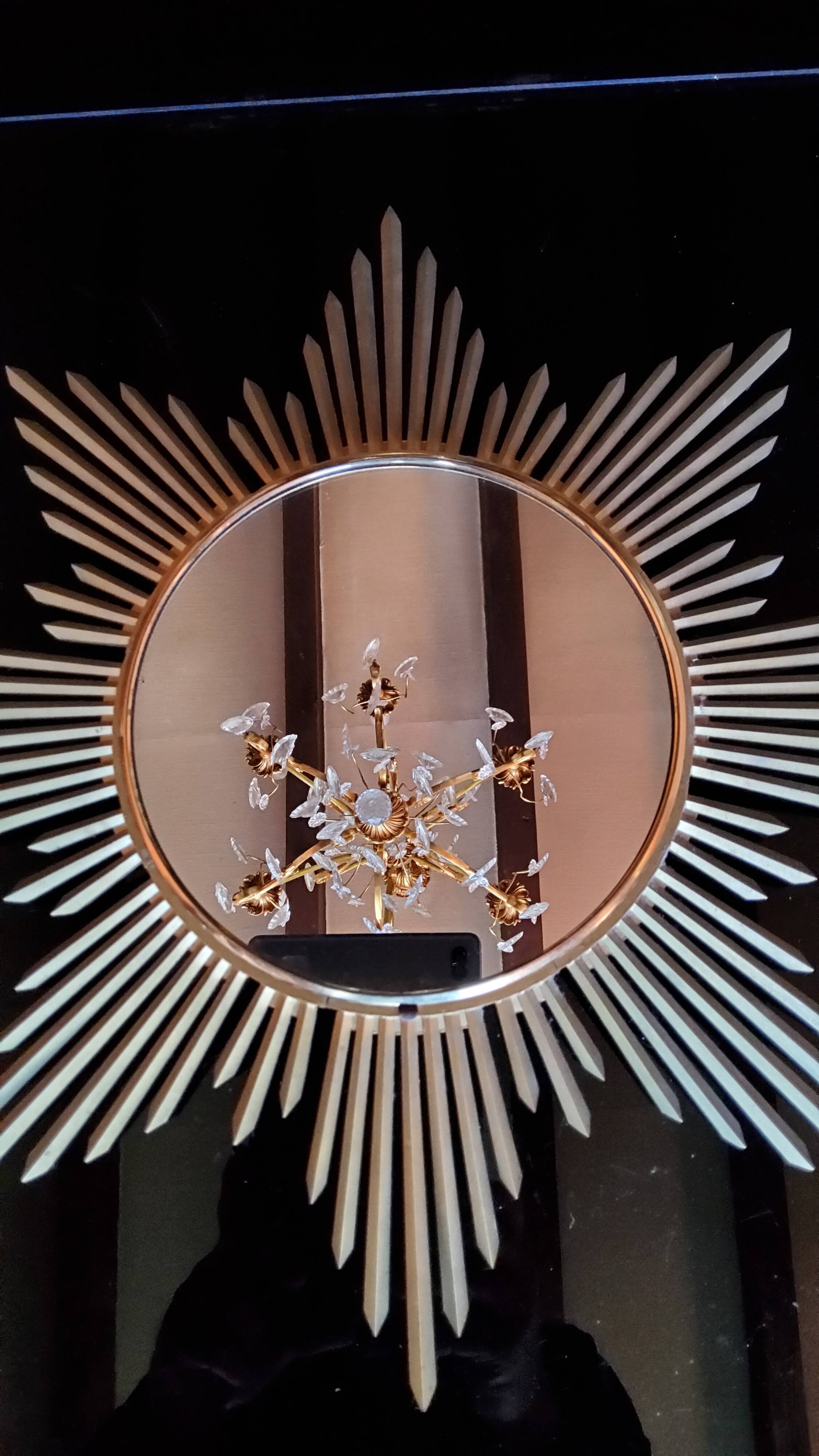 Golden metal 1950s sun mirror 45cm