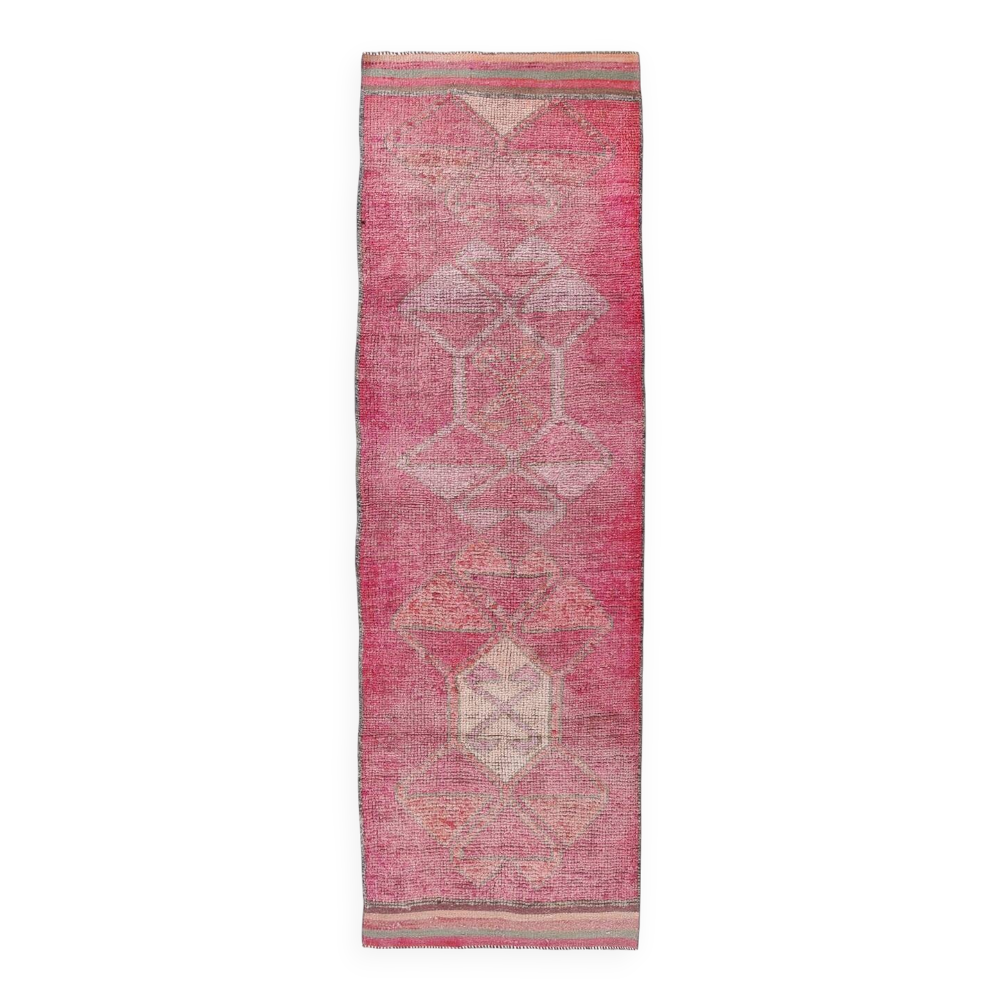 Super Soft Pink & Red Vintage Runner Rug, 95x302Cm