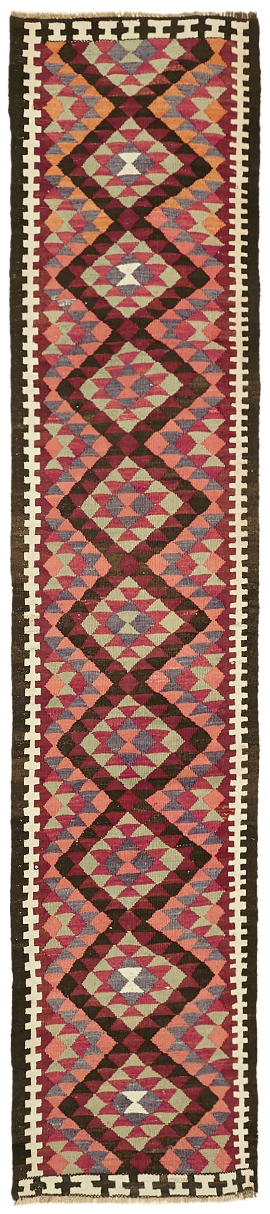 Turkish Handwoven Vintage Herki Kilim 88 cm x 407 cm