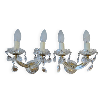 pair of double wall sconces with crystal pendants, made in Italy