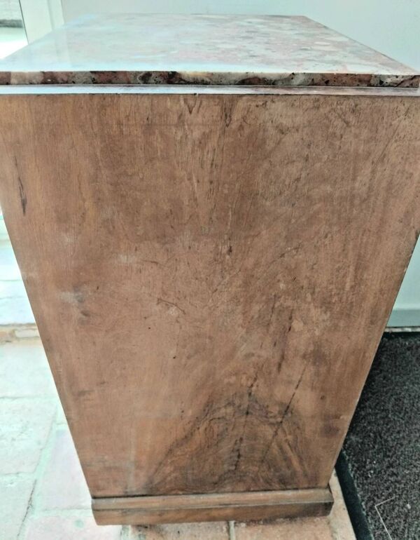 Ancienne Table De Nuit En Bois Avec Plaque De Marbre Vintage