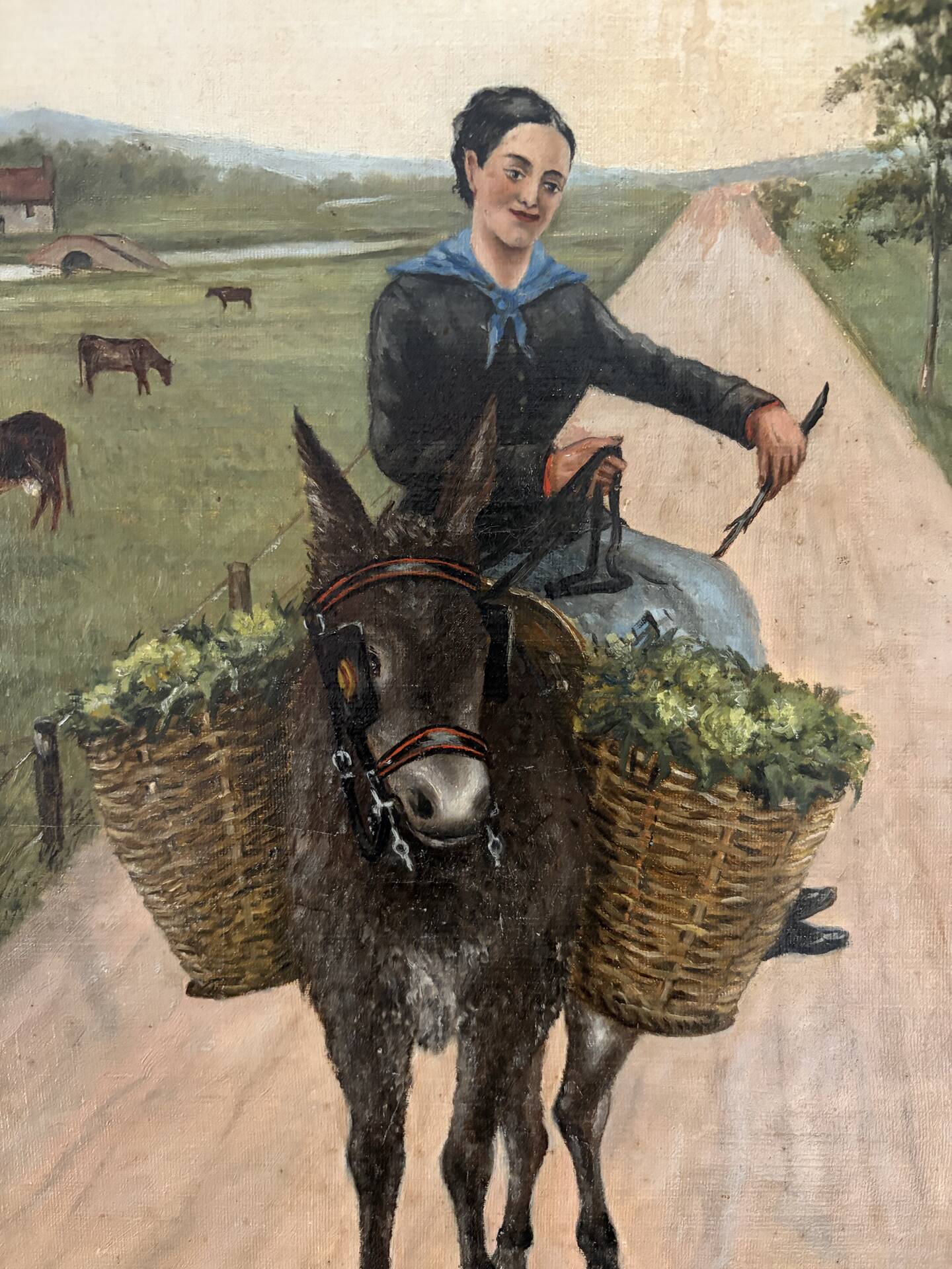 Woman with Donkey, oil on canvas signed 1886