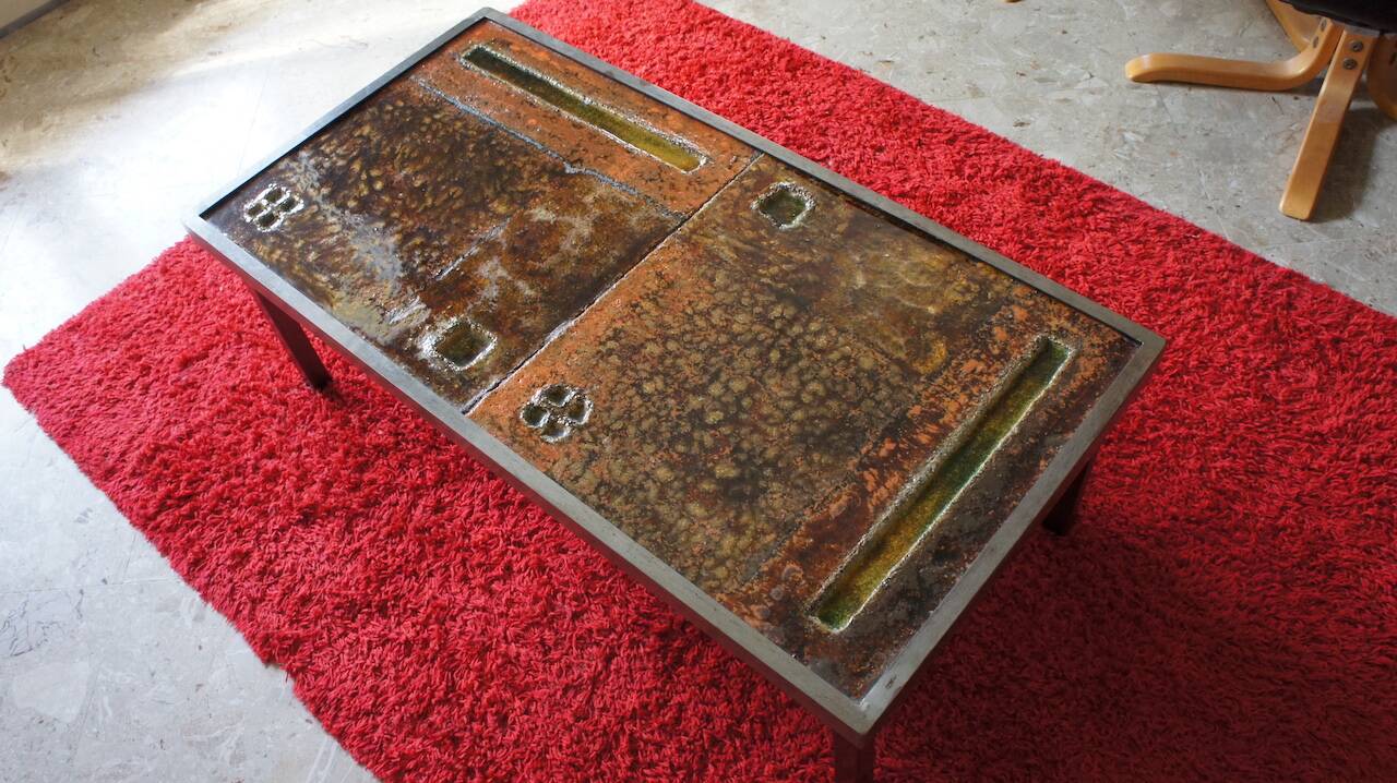 Coffee table by Robert and Jean Cloutier in steel and enameled lava stone Vintage 1950