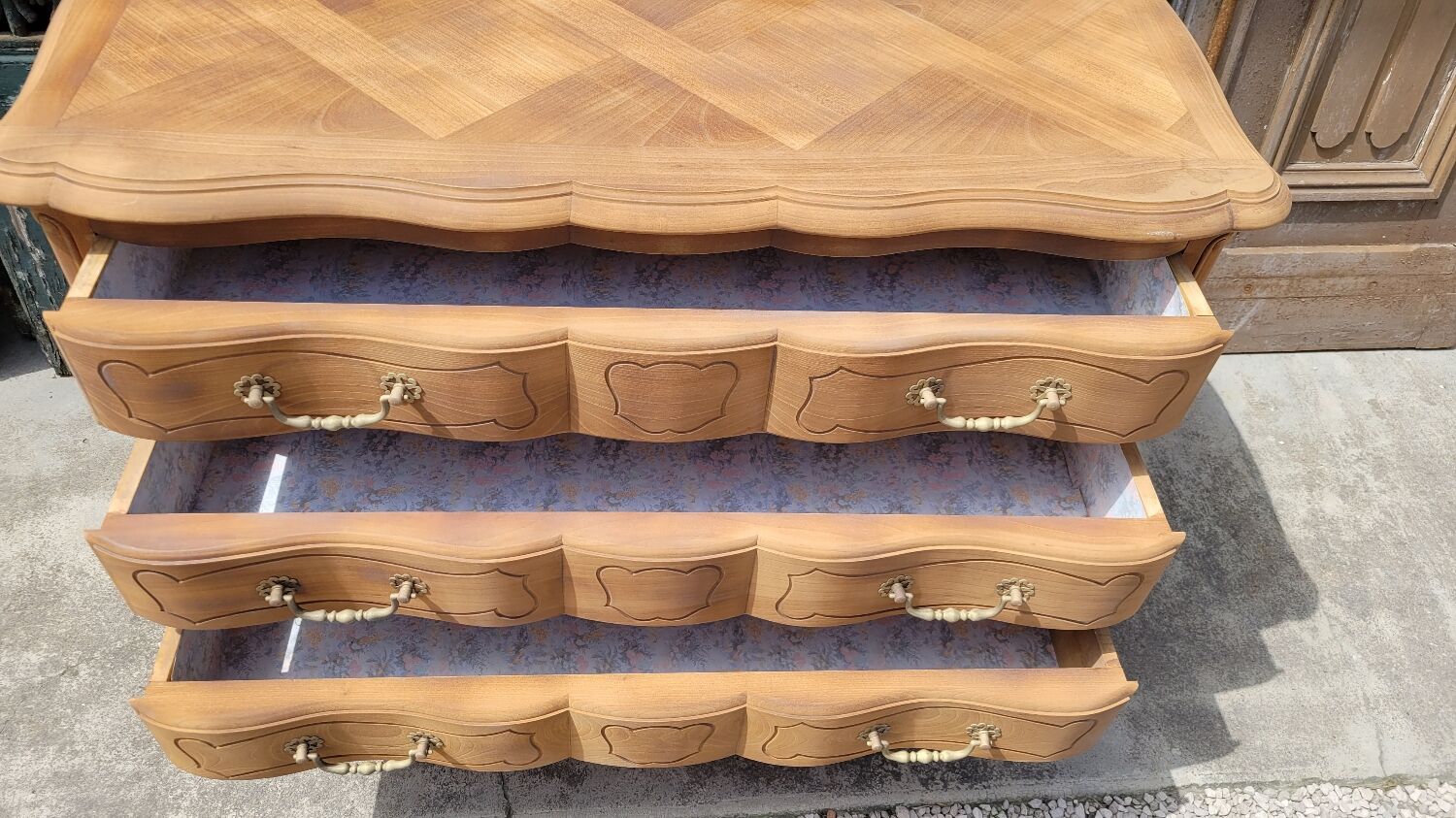 Louis xv style chest of drawers in pickled cherry