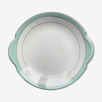 BADONVILLIER ear cake dish in white green gold porcelain