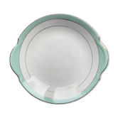 BADONVILLIER white and green porcelain ear cake dish with gold trim