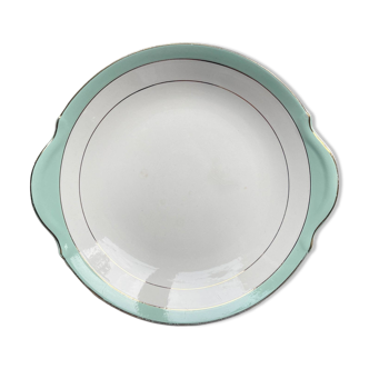 BADONVILLIER ear cake dish in white green gold porcelain