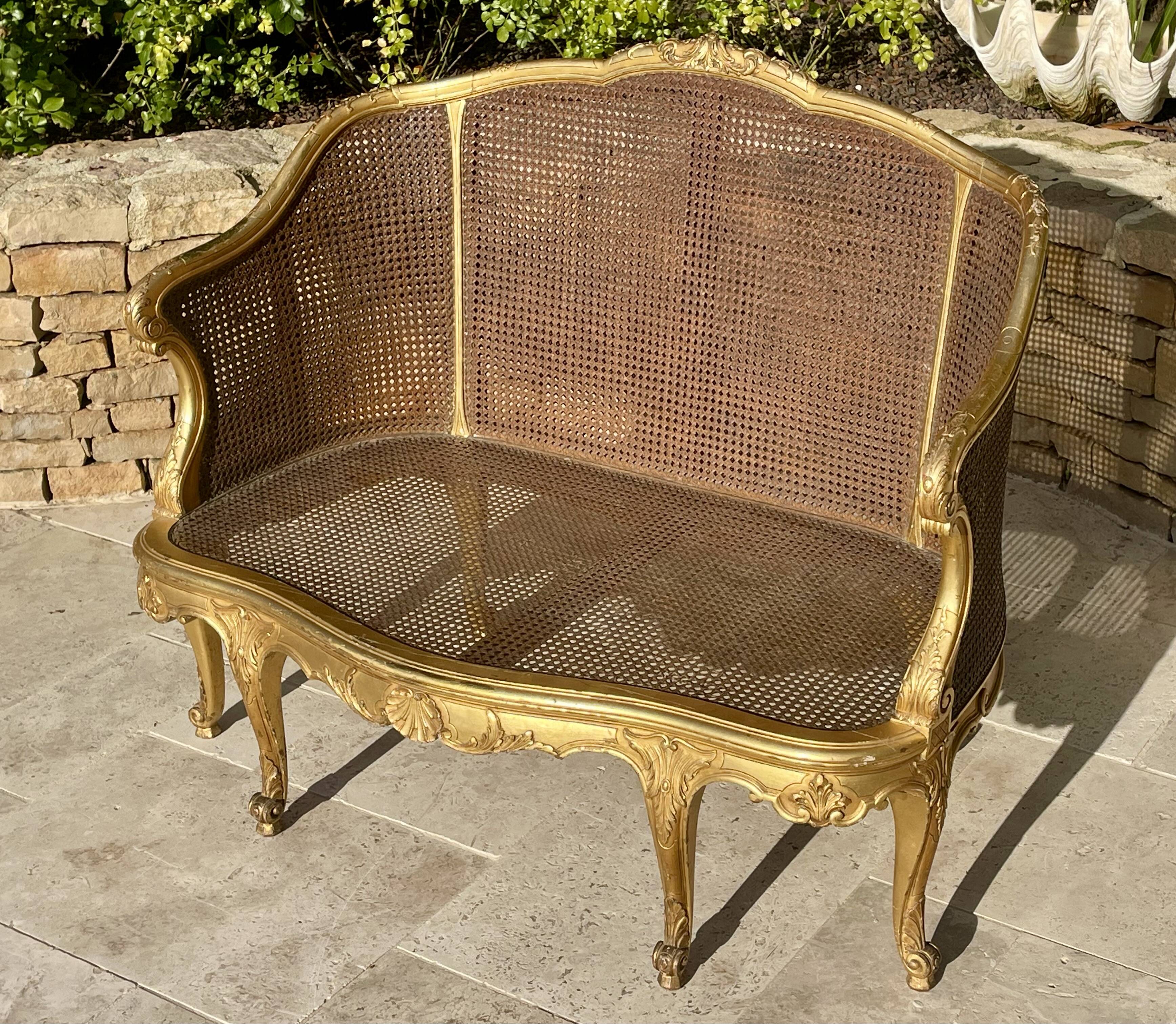 Louis XV Style Gilded Wood Bench