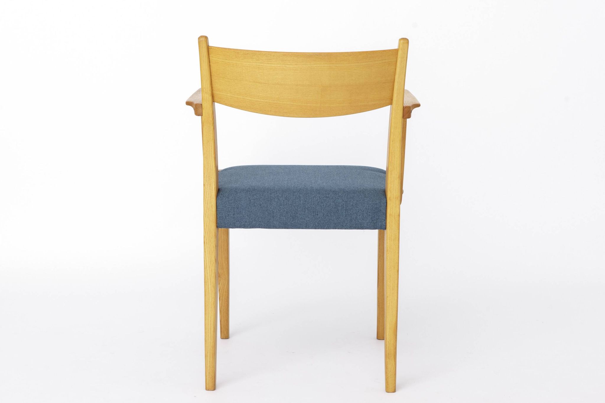 Vintage German Armchair 1960s, Mid Century Beechwood Chair with Blue Uph.