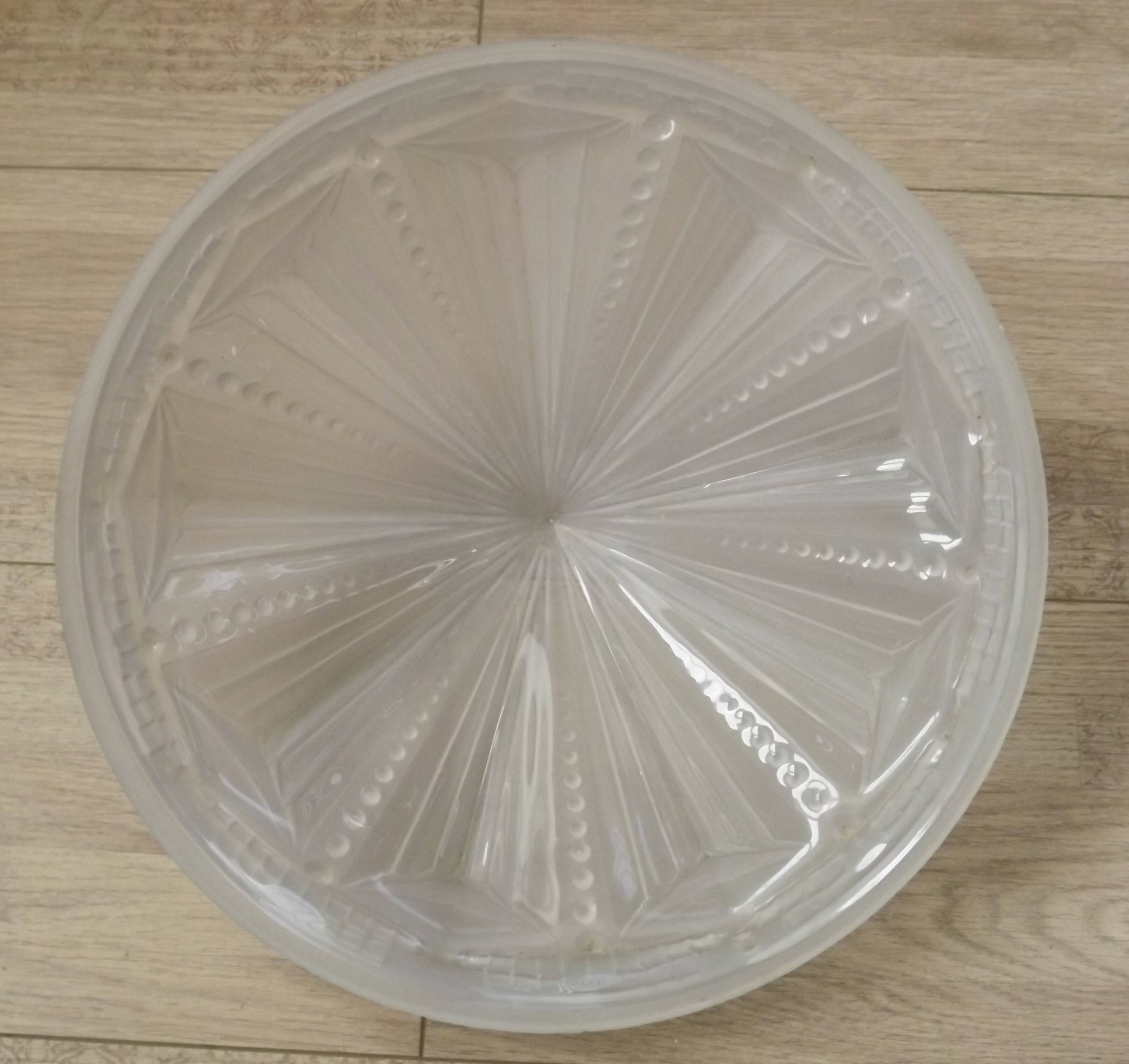 French Vintage Art Deco White Opaque Glass Abstract Platform Light Shade