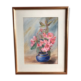 Tableau aquarelle m. buffeteau bouquet fleurs signée & cadre bois doré vintage